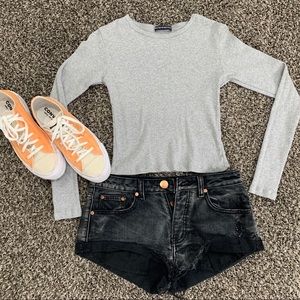 Brandy Melville Gray Ribbed Long Sleeve